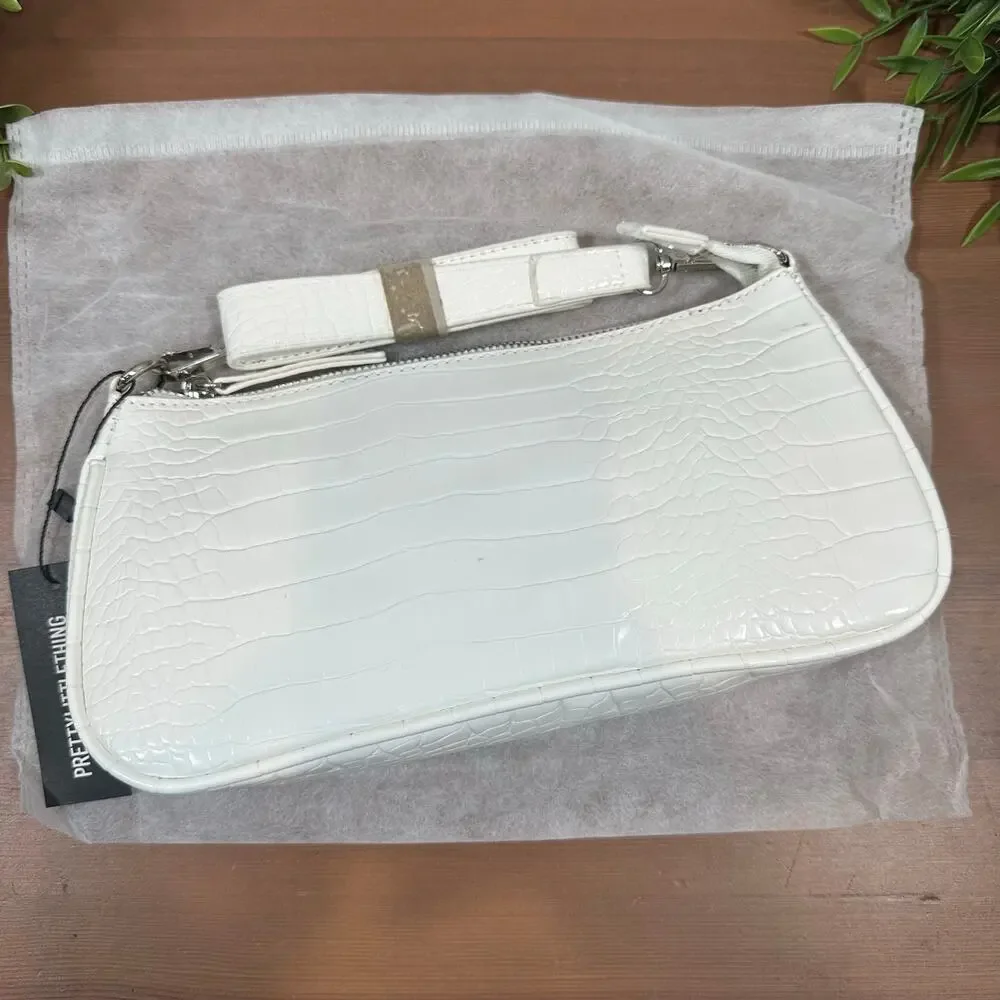 Pretty Little Thing Women's White Croc‎ Shoulder Bag